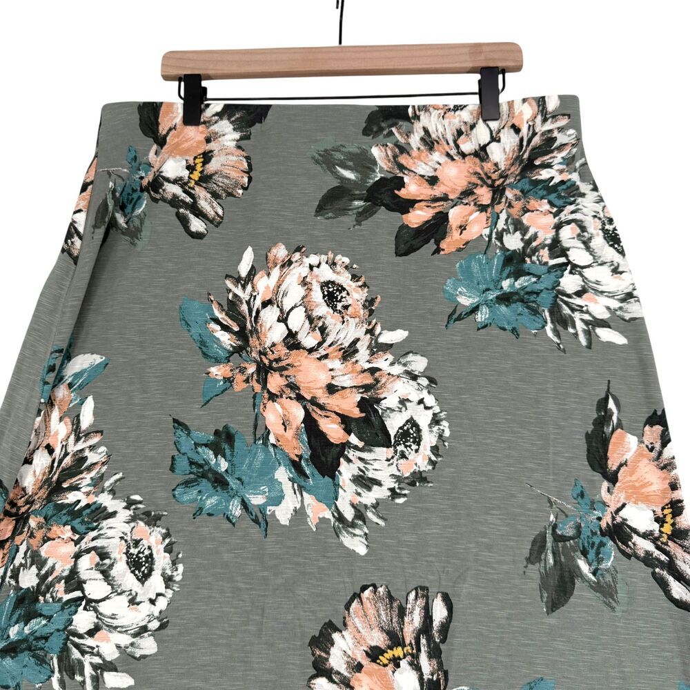 J Jill Maxi Skirt LP Green Floral A Line Pull On Stretch Waist Cottage Rose Boho - Picture 3 of 10